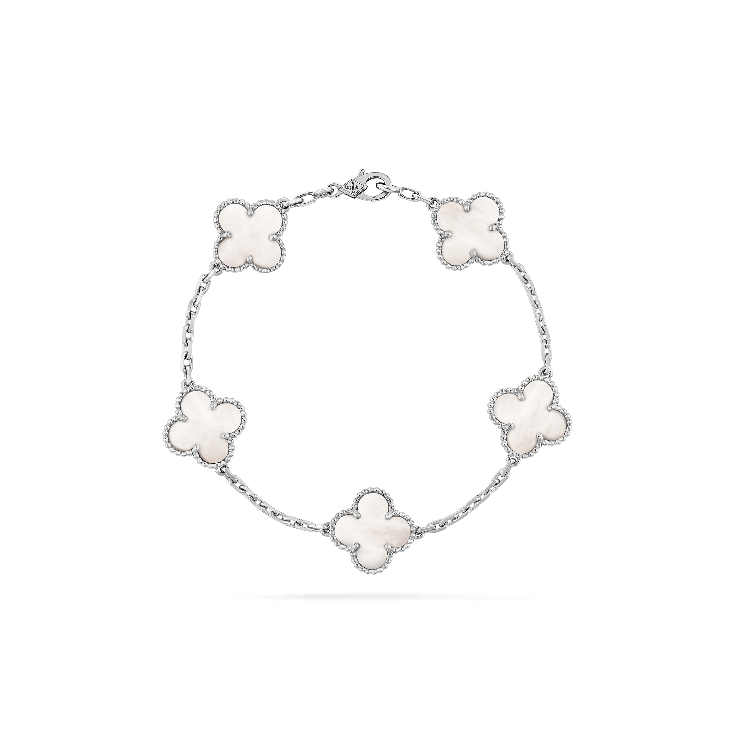 VAN CLEEF ARPELS VINTAGE ALHAMBRA BRACELET, 5 MOTIFS - WHITE GOLD, MOTHER-OF-PEARL  VCARF48400